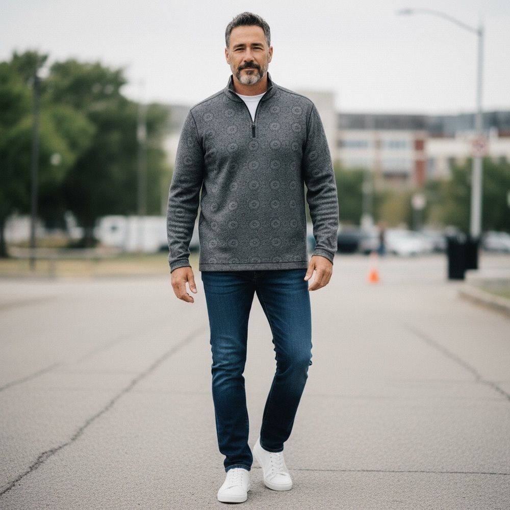 Age of Wisdom Charcoal Gray Print/Black Reversible Quarter Zip Long Sleeve Shirt